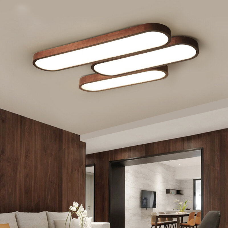 Luces de techo LED de madera Real modernas para sala de estudio, dormitorio con lámpara montada, accesorio de iluminación acrílico, Luminaria Lustre