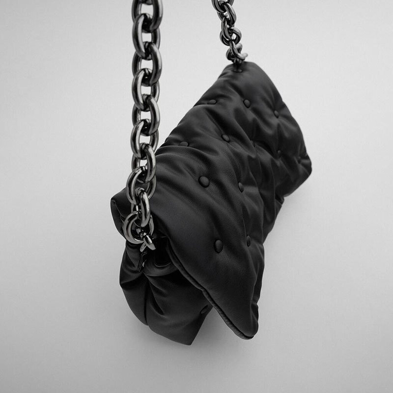 Vintag-bolso de hombro de mezclilla para mujer, bandolera de tela vaquera con cadena de Metal gruesa, a la moda
