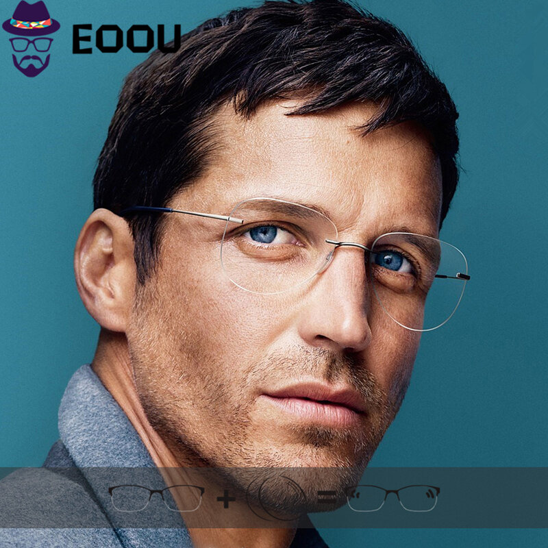 에비에이터 무테 안경 남성용 광학 안경 처방전 안티 블루 라이트 oculos 근시 다 초점 렌즈 남성 프레임 안경