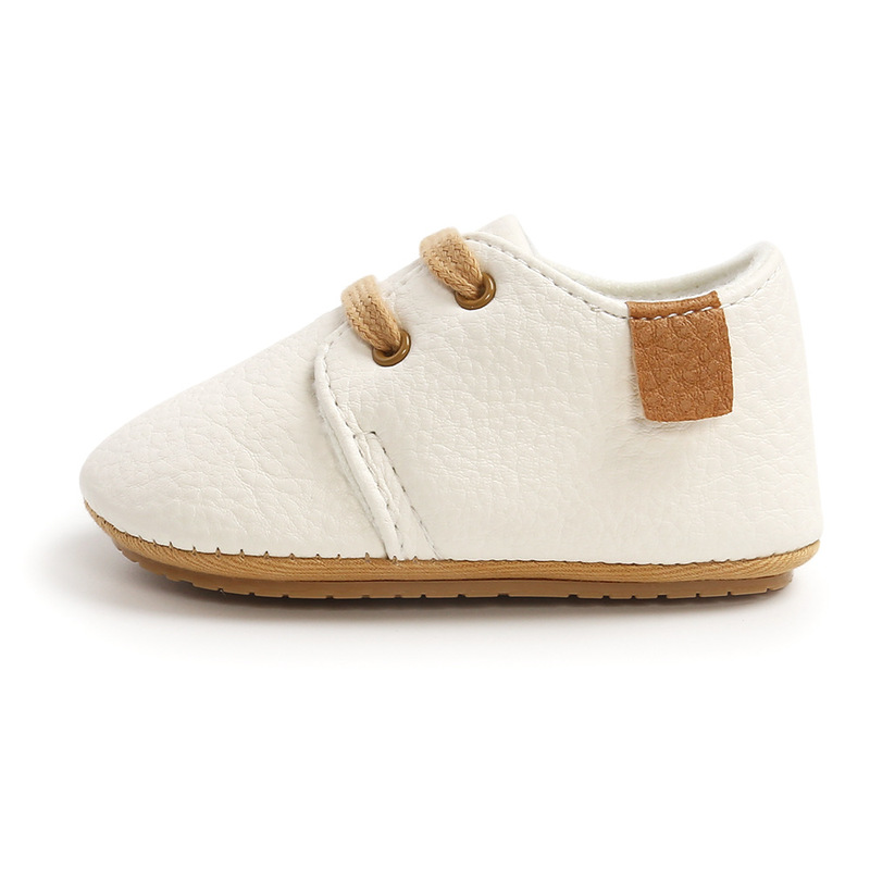 Обувь для новорожденных, в стиле ретро, однотонная, кожаная, с резиновой подошвой, нескользящая, для малышей, мокасины