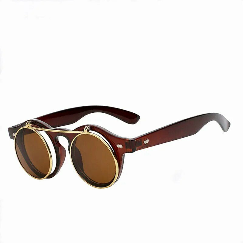 LONSY-gafas de sol con tapa estilo Steampunk para hombre y mujer, diseñador de marca Unisex de lentes de sol, Retro, redondas, de Metal, estilo Punk, UV400