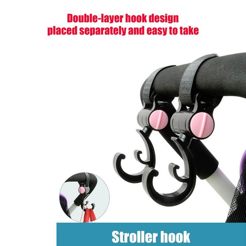 2pcs Baby Stroller Hooks Trolley Pram Hook Clips Multifunction Rotate 360 Degree Hanger Diaper Organizer Stroller Accessories