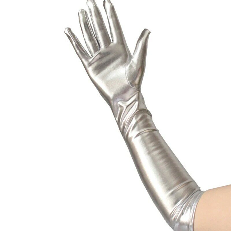 Women Shiny Long Gloves Leather Wet Look Latex Party Opera Costume