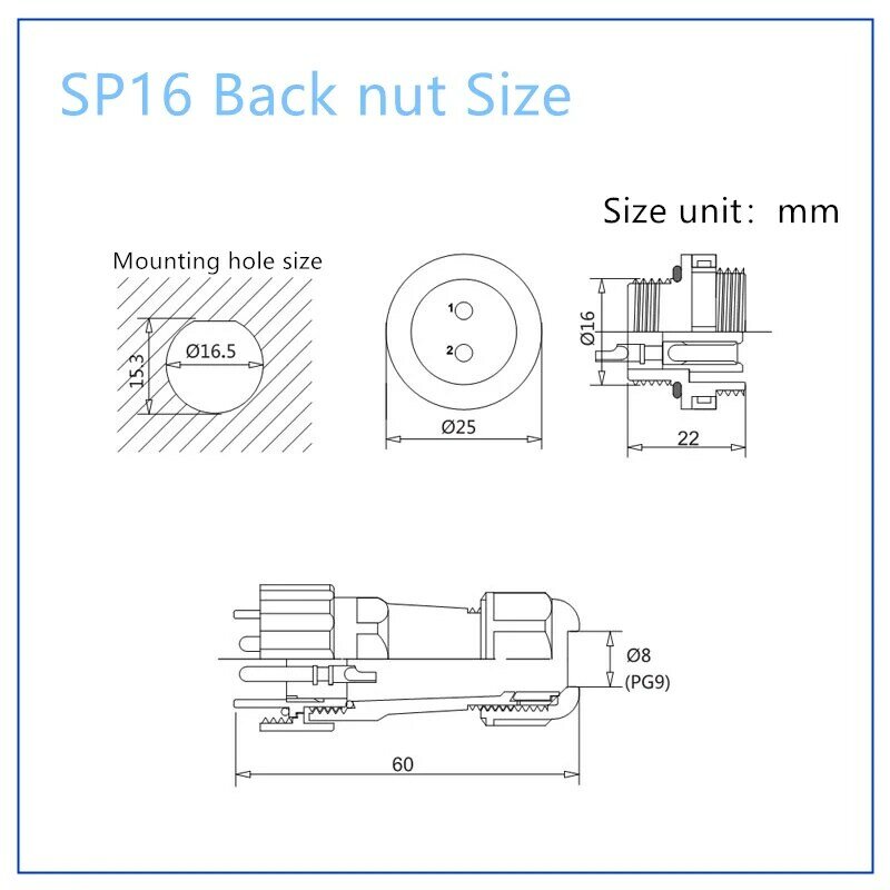 SP16 IP68 Wasserdichten Stecker Stecker & Buchse 2/3/4/5/6/7/8/9 Pin Panel Mount Draht Kabel Luftfahrt-stecker