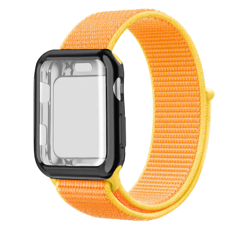 Esporte loop cinta + caso para apple relógio banda 38mm 42mm 40mm 44mm iwatch 5 4 3 esporte pulseira apple relógio 4 5 caso protetor de tela
