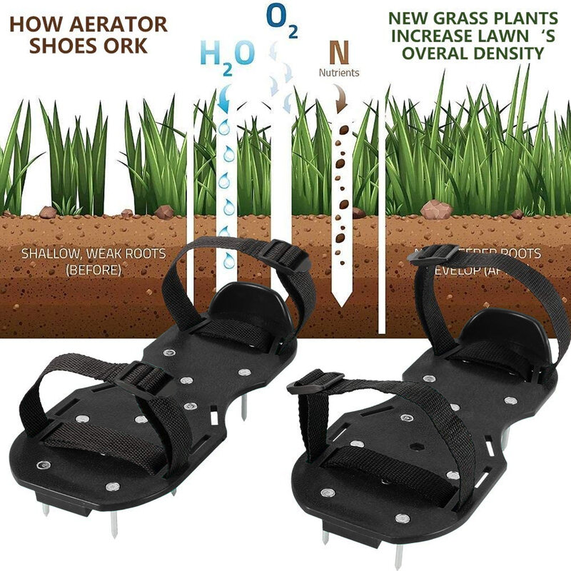 Sandal Sepatu Paku Aerator Rumput dengan 5 Tali Dapat Disesuaikan Ukuran Universal untuk Semua Sepatu atau Sepatu Bot Kultivator Rumput