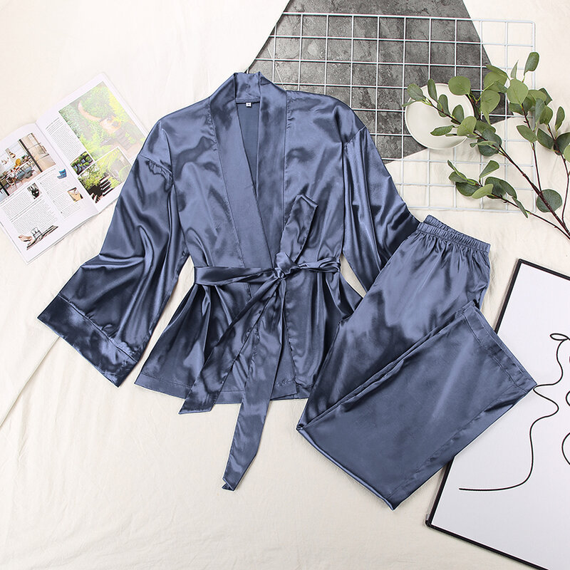 HiLoc Home Suit For Women Sleepwear pantaloni svasati allentati abito a tre quarti in raso set accappatoio per abbigliamento per la casa moda 2021