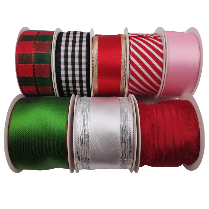 Cinta de Navidad con bordes cableados para envolver Cajas de Regalo, costura, manualidades de Año Nuevo, embalaje DIY, 10 yardas, 10 yardas
