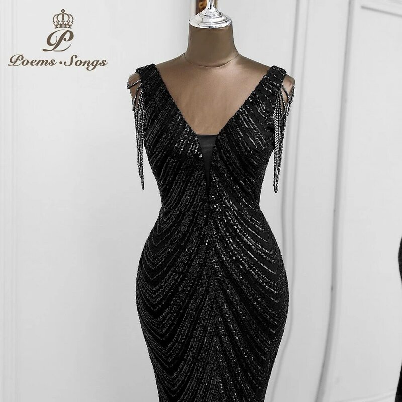 Sexy sereia preto vestidos de noite vestidos elegantes para noche largo soiree de mariage robe femme vestido de baile