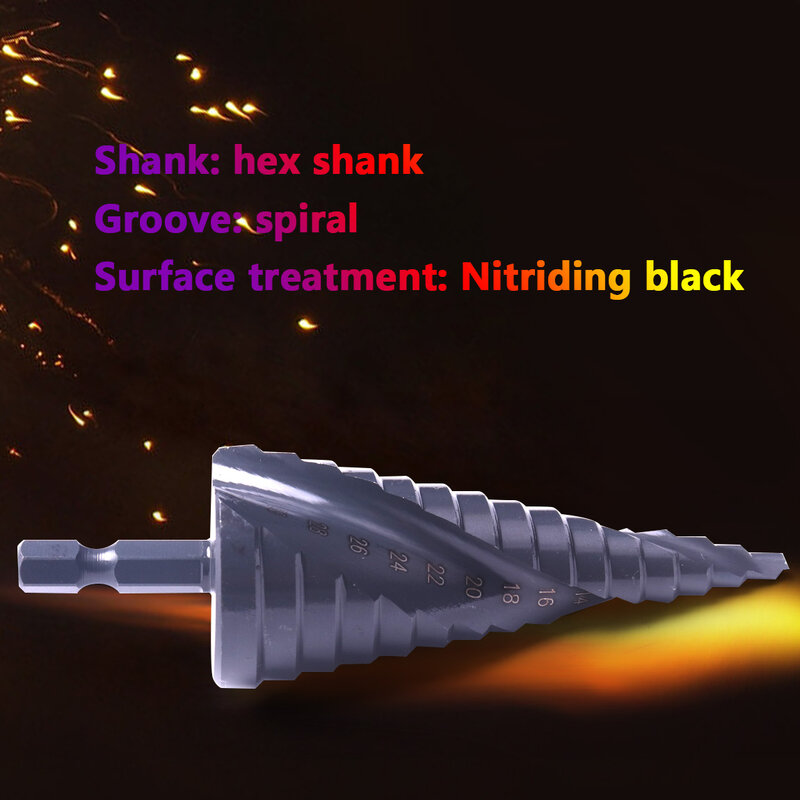 4-12/20/32mm HSS Step Cone Drill Bits Hex Shank Nitride Coated for Wood/Metal Hole Cutter Drill Spiral Groove Step Drill Bits