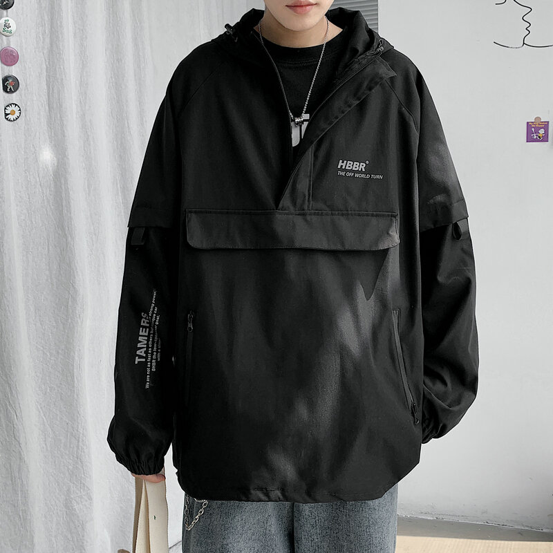 Jaket Streetwear Pria Jaket Bomber Hip Hop 2023 Pria Harajuku Pakaian Luar Kargo Multi Saku Mantel Harajuku
