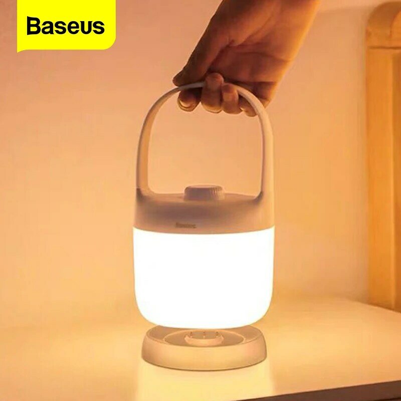 Baseus Night LightหมุนTouch Night Lampสำหรับเด็กทารกเด็กห้องนอนโคมไฟตั้งโต๊ะกลางแจ้งแบบพกพาไร้สายแบตเตอรี่ไฟ...
