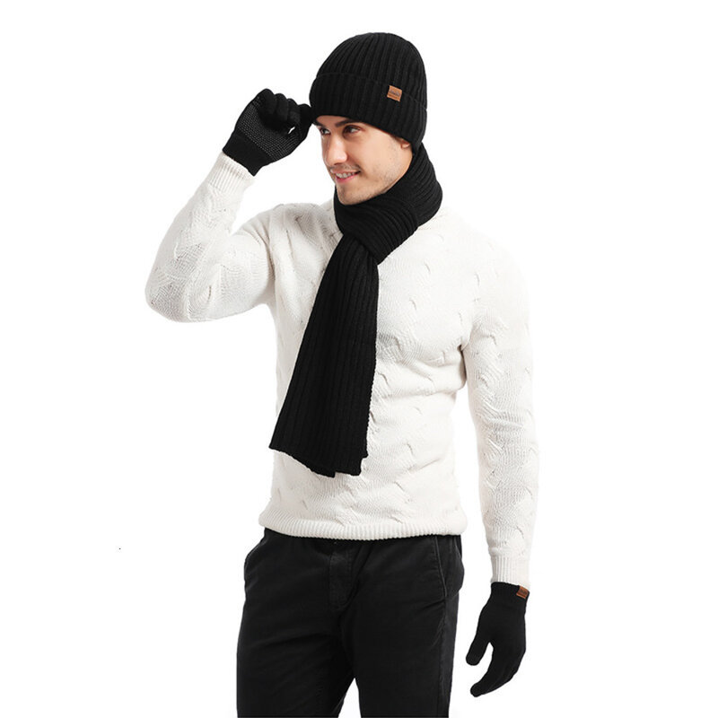 XPeople หมวกและถุงมือผ้าพันคอเด็กชุดขนแกะขนสัตว์เรียงรายฤดูหนาวชาย3ชิ้นชุดถักหมวกถัก