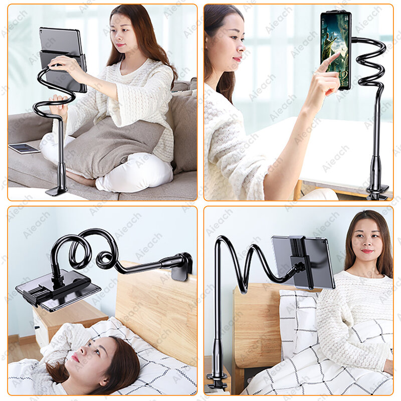 Soporte de cuello de cisne para tableta, abrazadera Flexible de brazo largo para cama, escritorio, teléfono, iPad, Samsung, Xiaomi, 4,7-11 pulgadas