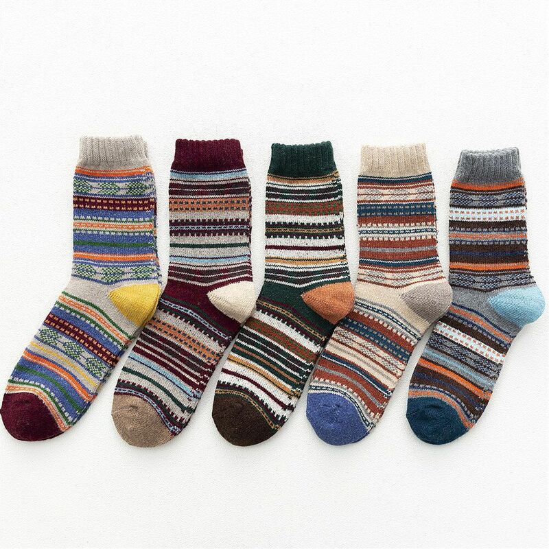 5 Pairs/Set  Retro Womens Mens Winter Thermal Socks Snow Velvet Boots Warm Soft Wool Thick Nordic Sock  Sleep  Socks