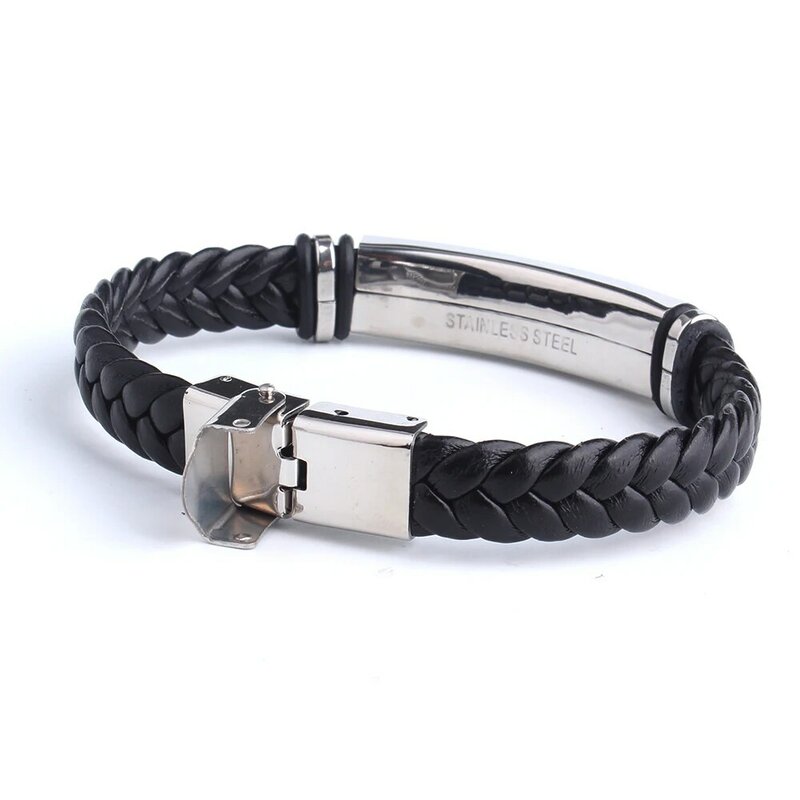 Punk SOS Custom logo Name Engrave Text Leather Bangle & Bracelet customize Stainless Steel Bracelets For Women Men ID Bracelet