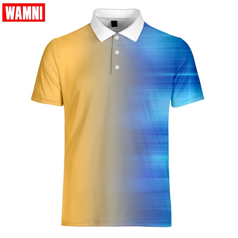 WAMNI marque mode hommes dégradé séchage rapide chemise Sport décontracté Simple 3D mâle à manches courtes col rabattu-chemise