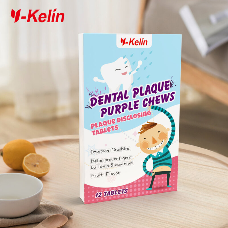 Y-Kelin New Package Dental Disclosing Plaque Tablets Detection Agent Purple for Adult Kids Brushing Teeth 12 Tabs/1 Pack
