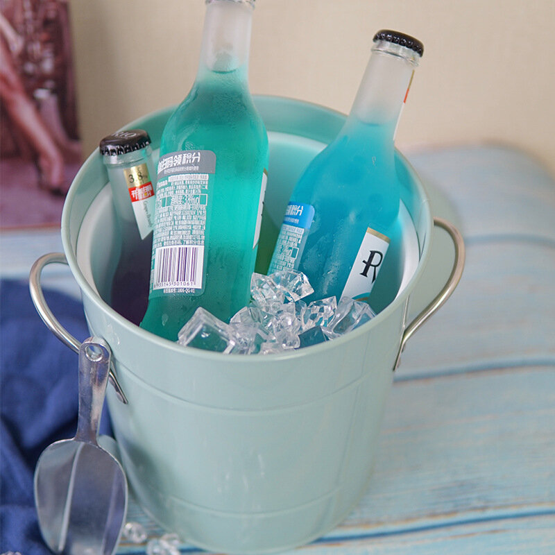 Galvanized Iron Round Ice Bucket Carrying Hotel Bar Champagne Wine Stainless Steel Beer Bottle Bucket