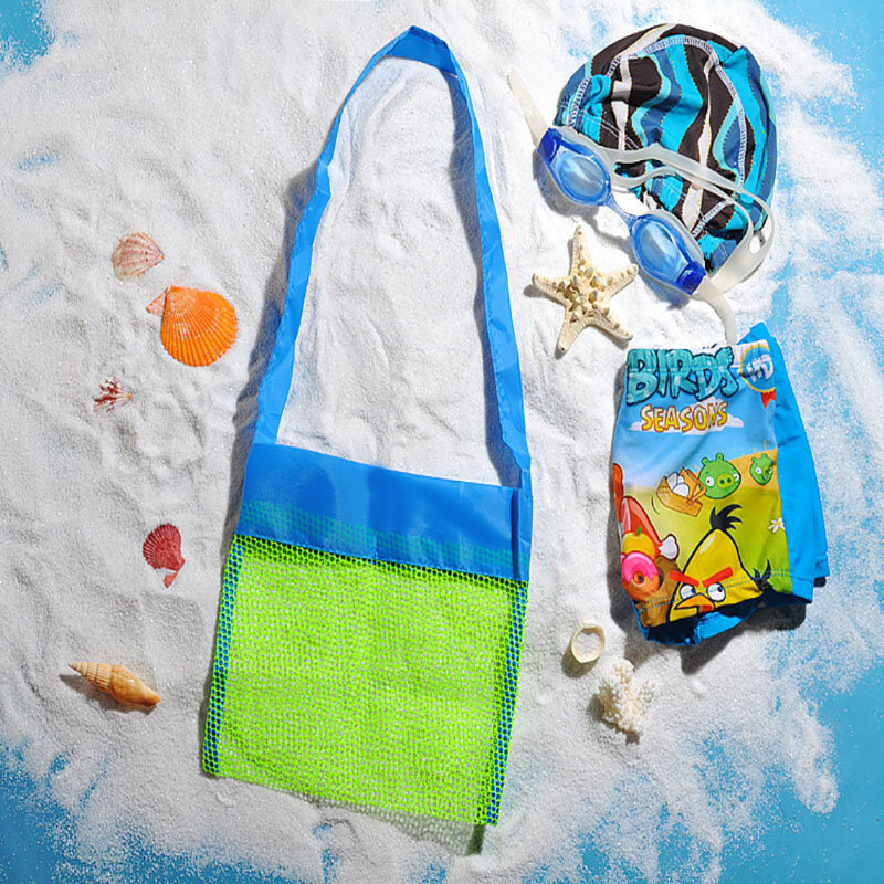 Fatcool Tragbare Strand Tasche Kinder Mesh Blau und Grün Trocken Tasche Für Strand Park Spielzeug Handtuch Kleidung Conch Organizer Schwimmen taschen