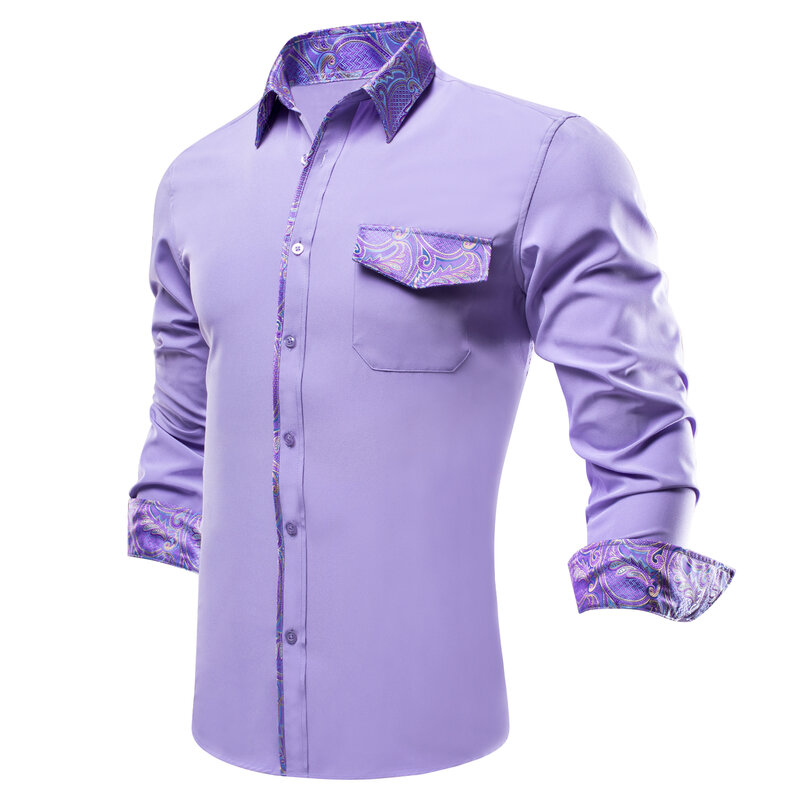 Hi-Tie męskie koszule z długim rękawem Slim Fit szyte patchworkowy, z nadrukiem Shirt dla mężczyzn dżinsy sukienka kowbojskie Wedding Party biznes rozrywka