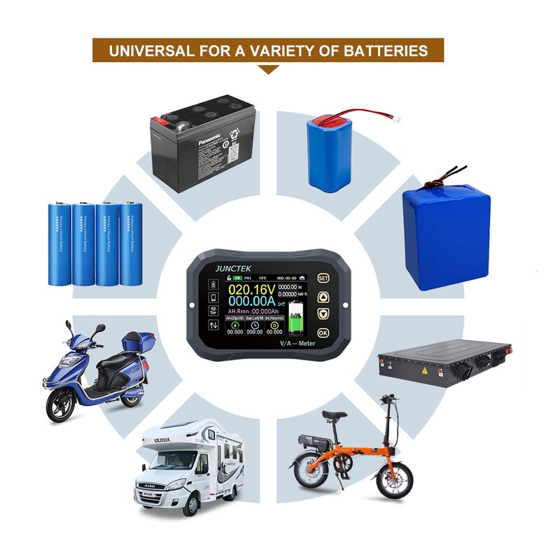 Bluetooth, indicador de capacidade, medidor Coulomb, indicador de capacidade, tensão, corrente, VA, KG140F, DC 0-120V, 100A, 400A