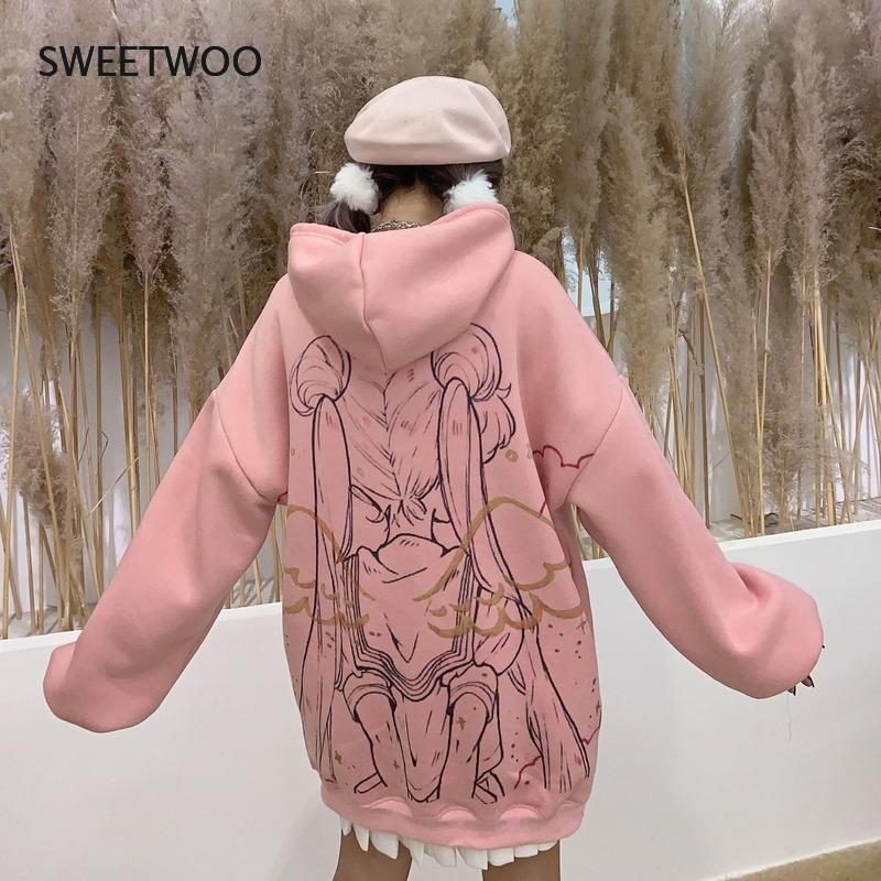 Anime Hoodie Herfst Winter Kleding Vrouwen 2020 Fashion Vintage Print Sweatshirt Kawaii Lange Mouw Tops Capuchon Vrouwen