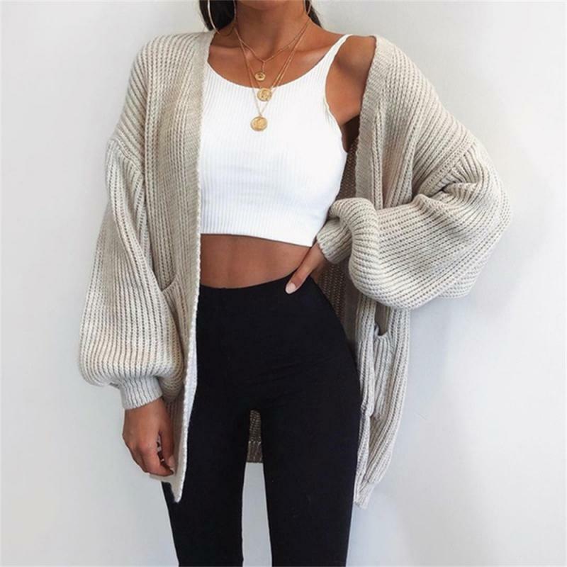 Women's Knit Sweater Solid Color Loose Bat Sleeve Cardigan New Autumn And Winter Casual Ladies Jacket Sweater