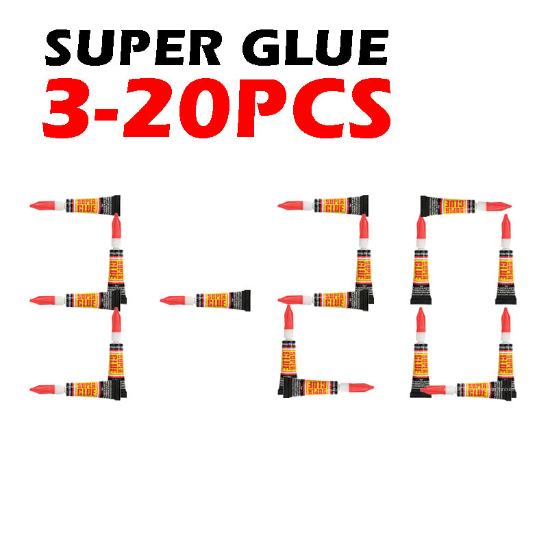 Superpegamento líquido de 3 20 piezas, pegamento 502 para madera, goma, Metal, vidrio, cianoacrilato, adhesivo de papelería, Gel de uñas instantáneo, cuero fuerte