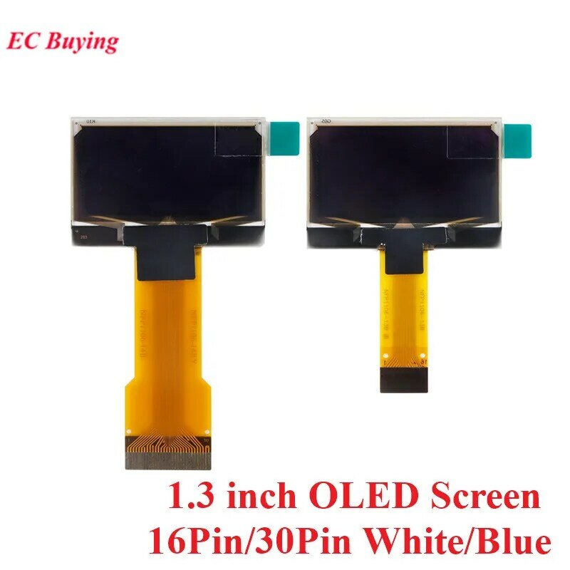 Layar OLED 1.3 inci 1.3 "12864 Modul tampilan LED LCD 128x64 SH1106 SPI/ I2C Antarmuka paralel putih/biru 16Pin/30Pin konektor