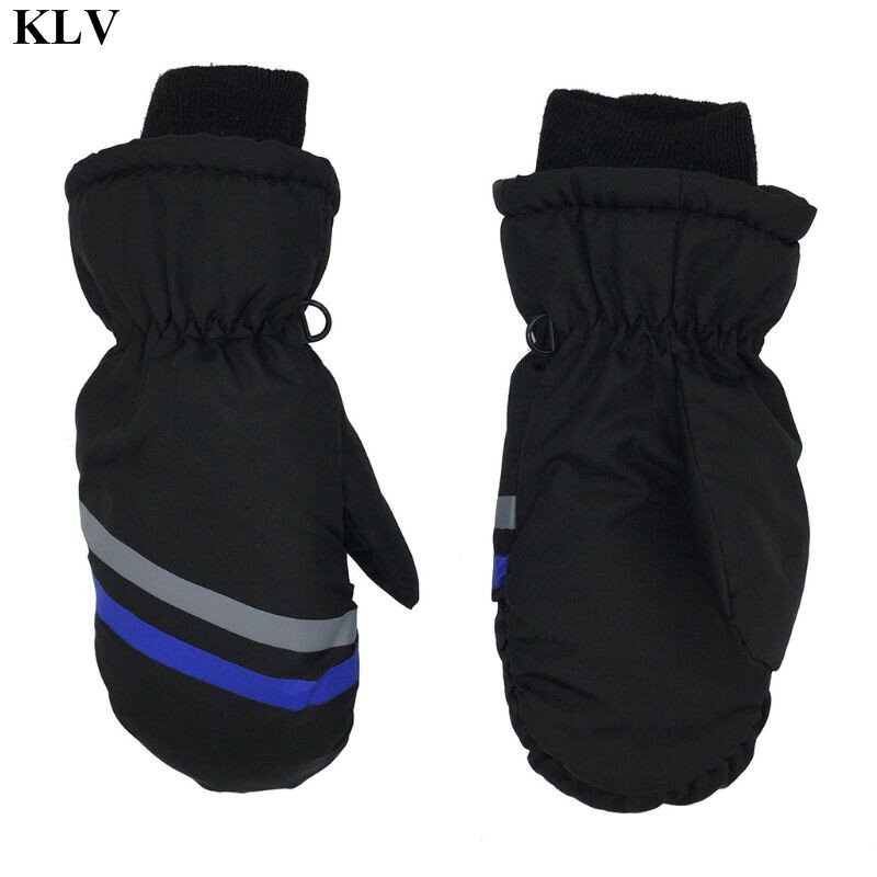 KLV เด็ก Windproof กันน้ำหนาถุงมือสกีอุ่น Boys สาวเรขาคณิตพิมพ์ฤดูหนาวกลางแจ้งถุงมือเด็ก