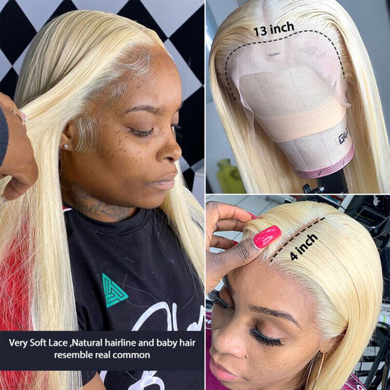 Prosto 613 blond kolor 13x4 przezroczysty HD koronki przodu włosów ludzkich peruka Glueless 4x 4 zamknięcie koronki peruki dla czarnych kobiet Remy