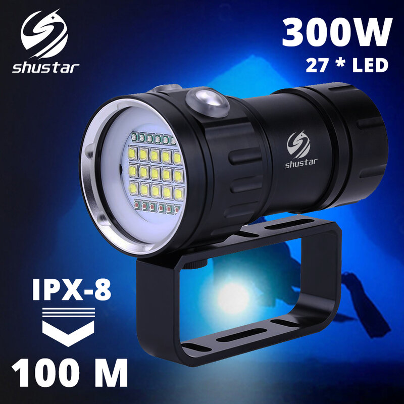 300 واط مهنة LED الغوص مصباح يدوي IPX8 مقاوم للماء مستوى التصوير تحت الماء ملء ضوء أقصى عمق الغوص من 100 متر