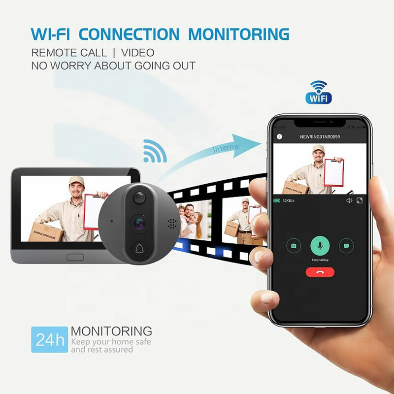 Système d'interphone vidéo avec caméra judas, sonnette audio sans fil, écran tactile 1080 ", Wi-Fi, prise en charge de Tuya, 4.3 p
