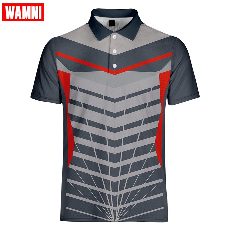 WAMNI Marke Schnell Trocknend Badminton T Hemd Harajuku 3D Polo Hemd Sport Lose Streifen Casual Unisex Bodybuilding Männlichen Polo- hemd