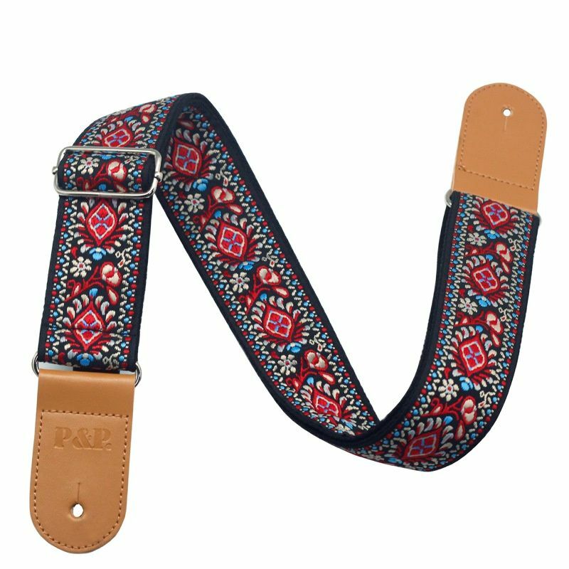 P&P Adjustable Embroidered Cotton Guitar Strap Durable Widening and Thickening Electric Acoustic Folk Guitar Bass Belts Washable
