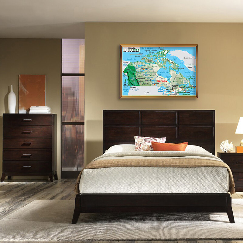 Affiche murale moderne avec la carte graphique du Canada, peinture sur toile, décoration de la maison, fournitures scolaires, 84x59cm