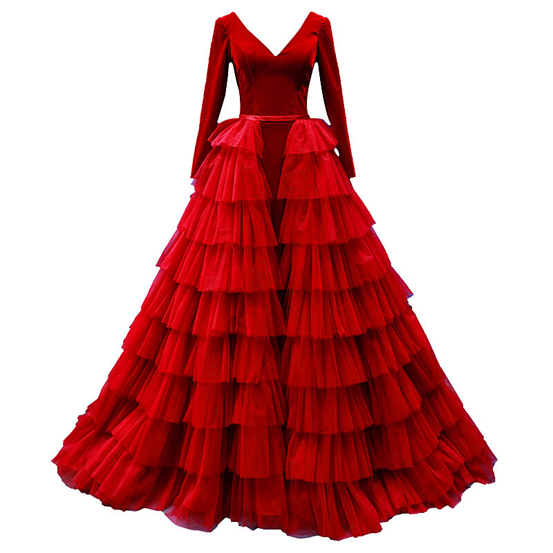 Luxury Tulle Velvet Red Evening Dresses Long Evening Gown Party Occasion Formal Prom Dresses Maternity Vestido De Noche Sukienki