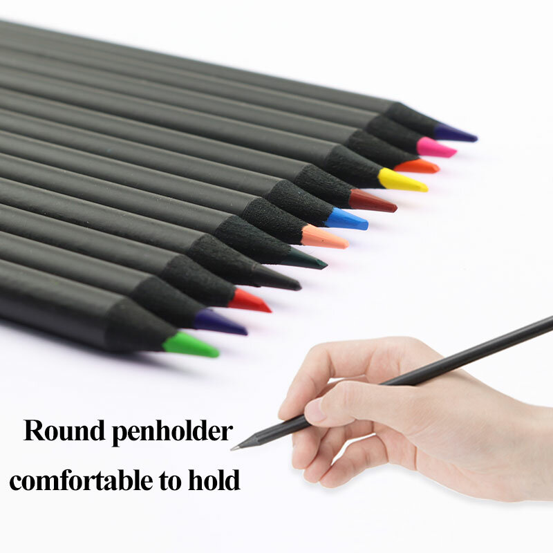 Romance de madeira preta lápis coloridos 12 cores de alta qualidade estudantes preto cor da arte de madeira lápis desenho pintura esboço suprimentos