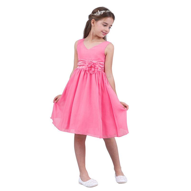 Детское шифоновое платье с цветочным принтом, с V-образным вырезом