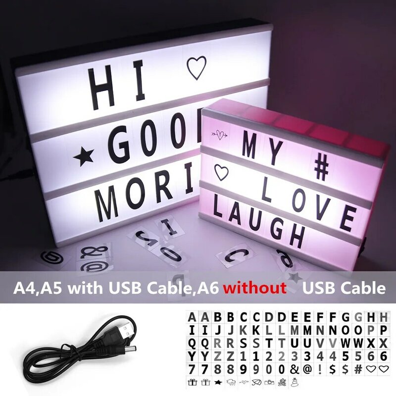 A4 A5 A6 DIY Letters LED Combination Light Box Night light USB / AA Battery Powered Symbol Cards Table Lamp Message Board