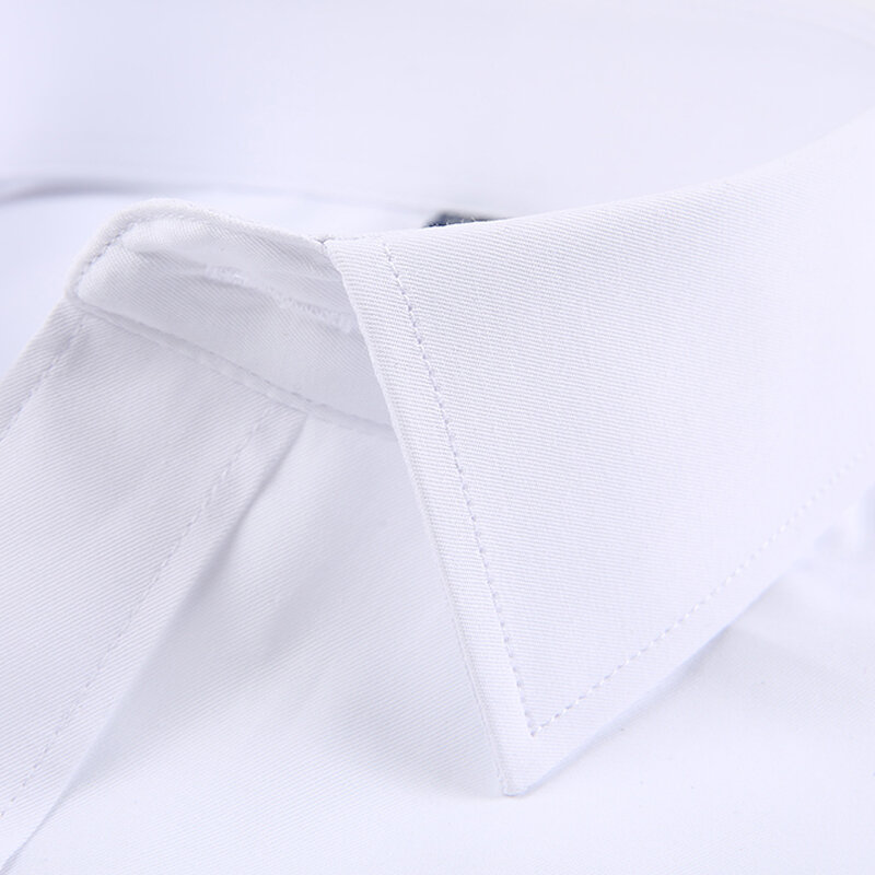 ผู้ชายคลาสสิกแขนยาวมาตรฐาน-Fit เสื้อเชิ้ตอย่างเป็นทางการธุรกิจสังคม Simple Basic สีขาว Office ทำงานสบายๆเสื้อ