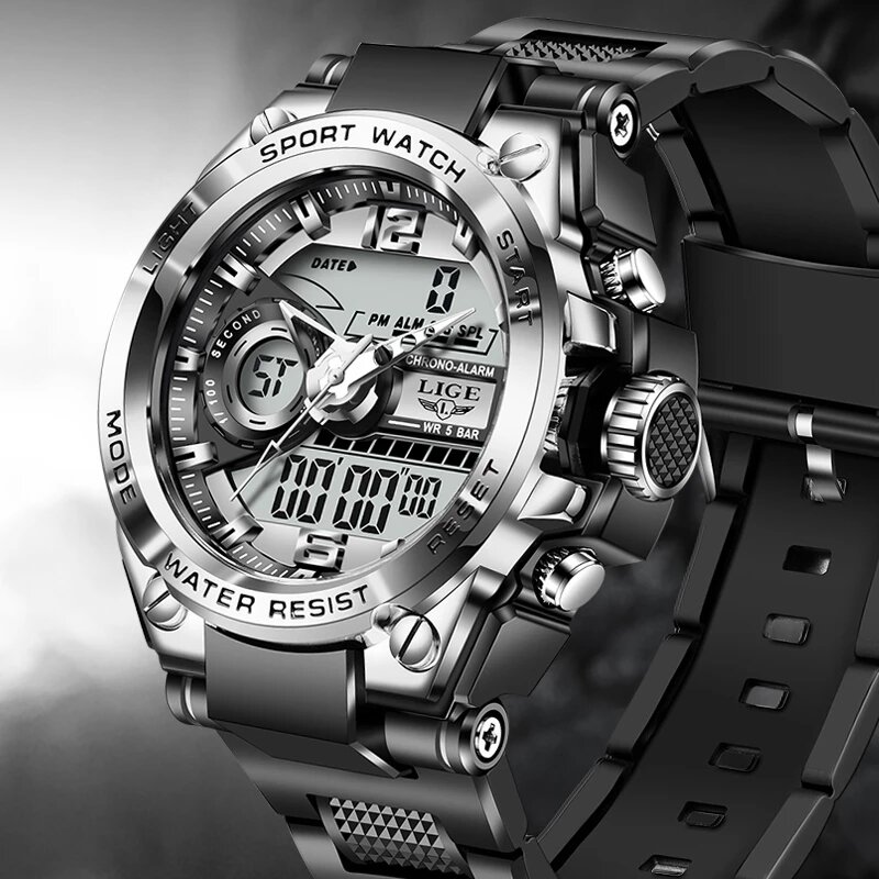 2023 LIGE Sport Men orologio digitale al quarzo orologi subacquei creativi orologio da uomo con allarme impermeabile orologio con doppio Display Relogio Masculino