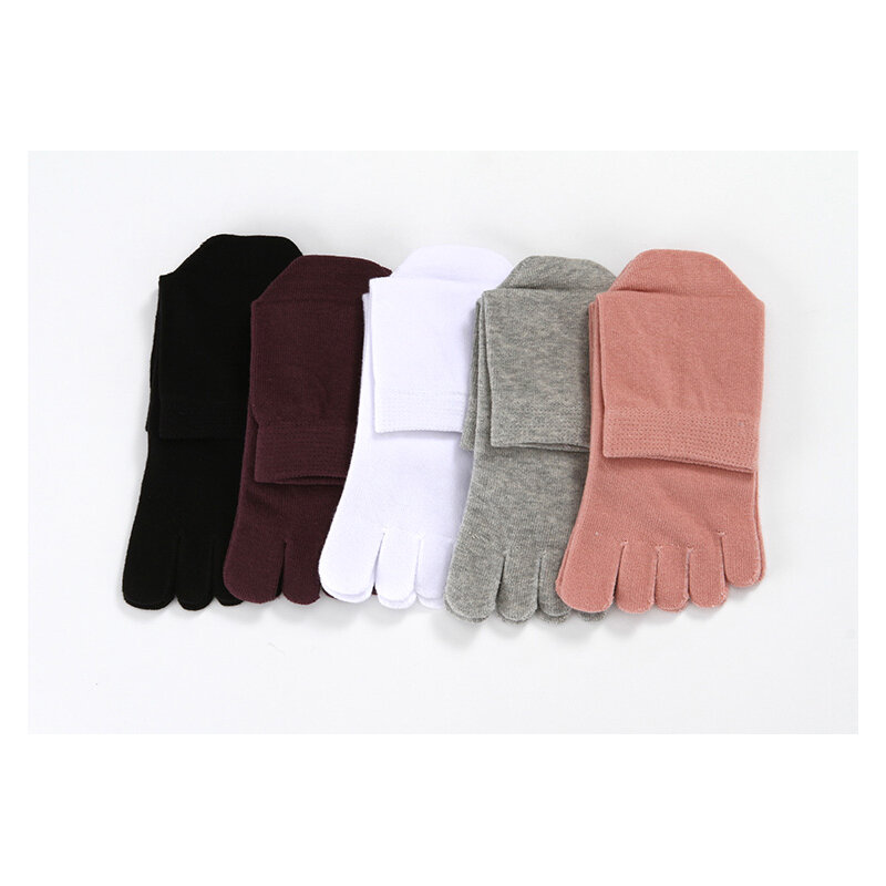 Mulheres sólidas cinco toe meias algodão preto branco cinco dedos respirável confortável absorver suor meias quentes