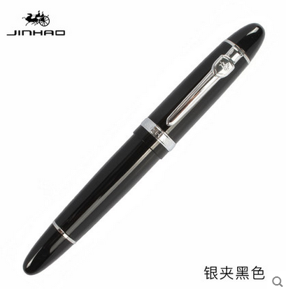 Jinhao-pluma estilográfica 159 negra y plateada, plumín M, regalo grueso, asequible