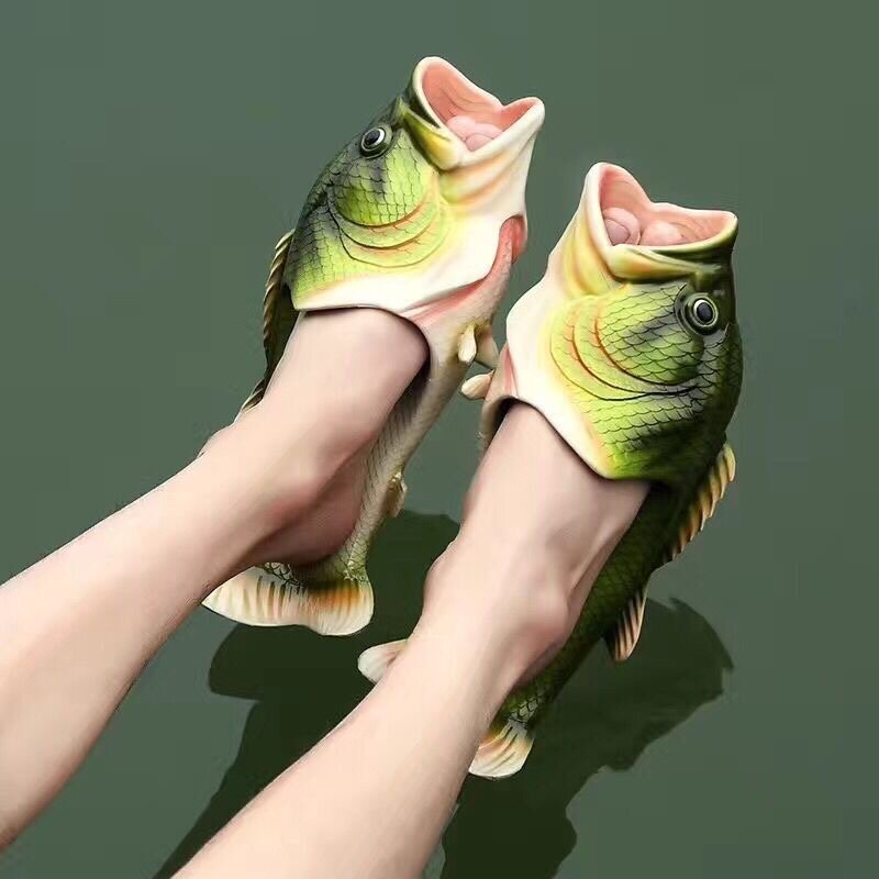 Chinelos de peixe engraçados unissex para homens, sapatos de casa familiar, chinelos de praia de verão para meninos, tamanho grande 33-47, 2021