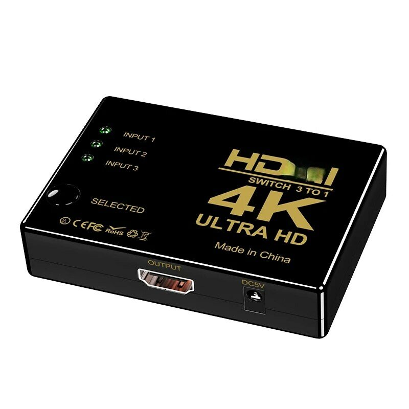 Switcher compatibile HDMI con tre ingressi e un'uscita di tipo rettangolare 4K * 2K con interruttore telecomando