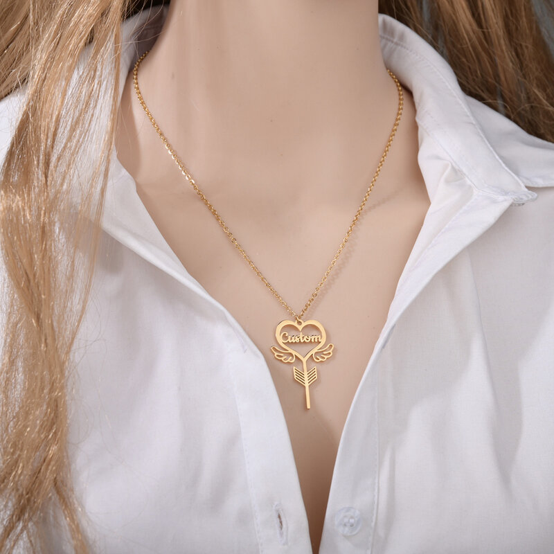 Diamon-Collar personalizado con nombre para mujer, colgante de acero inoxidable con forma de llave y corazón, Gargantilla, cadena, regalos de joyería