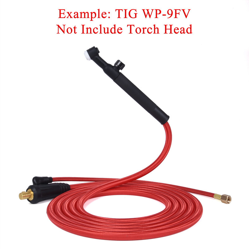 3.8/7.6m wp9 wp17 tig tocha de soldagem gás-elétrico integrado vermelho macio mangueira cabo fios m12 dkj 10-25 35-50 euro conector