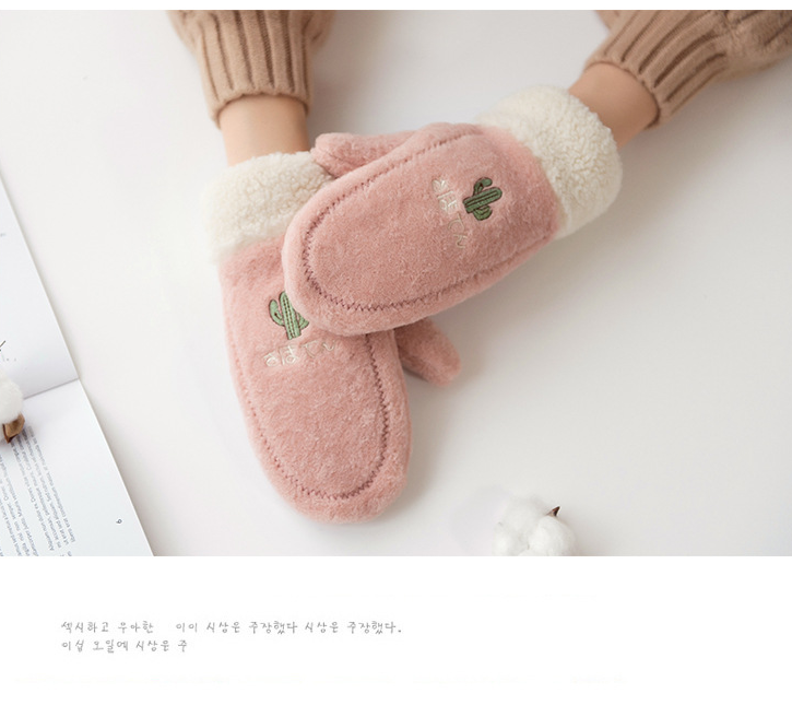 New winter outdoor fashion cartoon Korean Plush warm student gloves